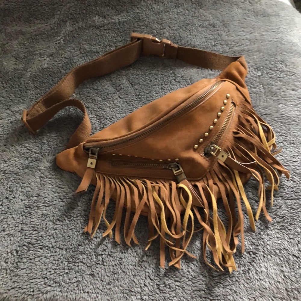Camel Fringe Fanny Pack from New Look